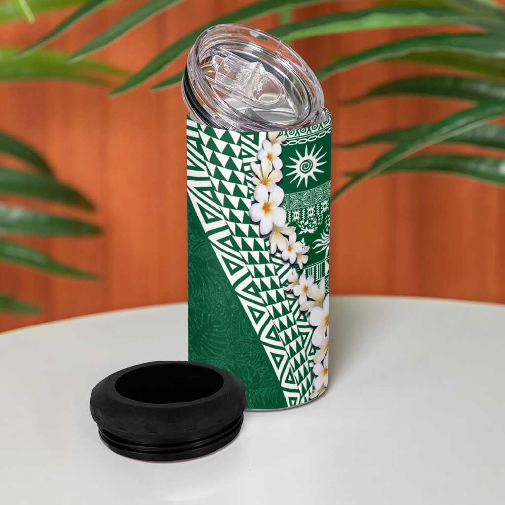 Hawaii Plumeria Tribal Vintage 4 in 1 Can Cooler Tumbler Special Green