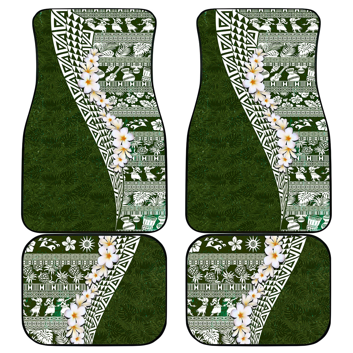 Hawaii Plumeria Tribal Vintage Car Mats Special Green