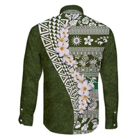 Hawaii Plumeria Tribal Vintage Family Matching Off The Shoulder Long Sleeve Dress and Hawaiian Shirt Special Green LT03 - Polynesian Pride
