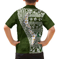 Hawaii Plumeria Tribal Vintage Family Matching Off Shoulder Short Dress and Hawaiian Shirt Special Green LT03 - Polynesian Pride
