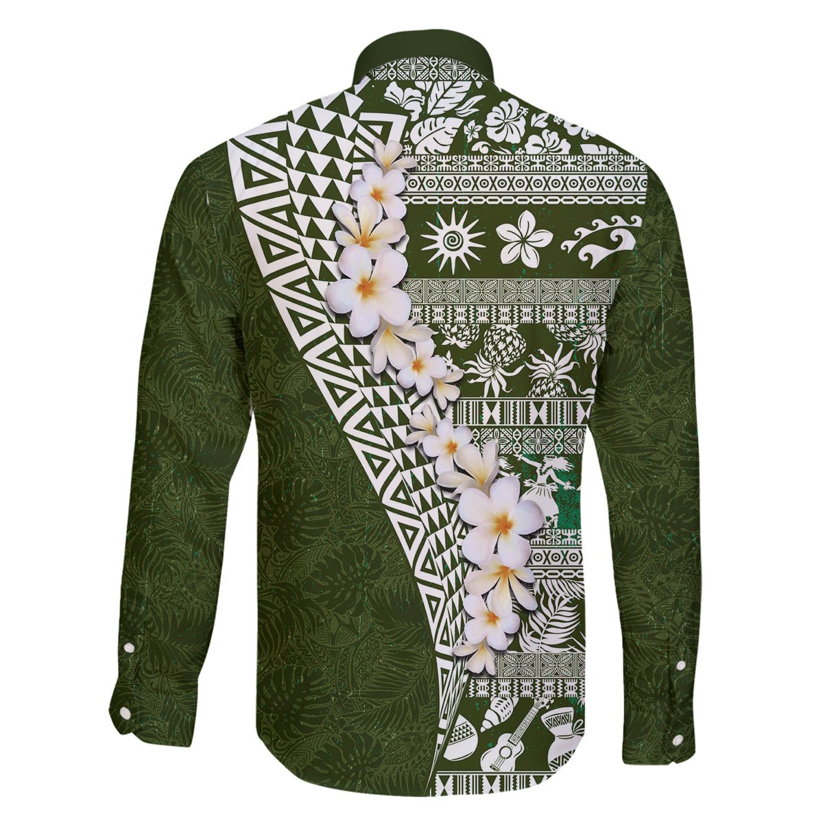 Hawaii Plumeria Tribal Vintage Family Matching Off Shoulder Short Dress and Hawaiian Shirt Special Green LT03 - Polynesian Pride