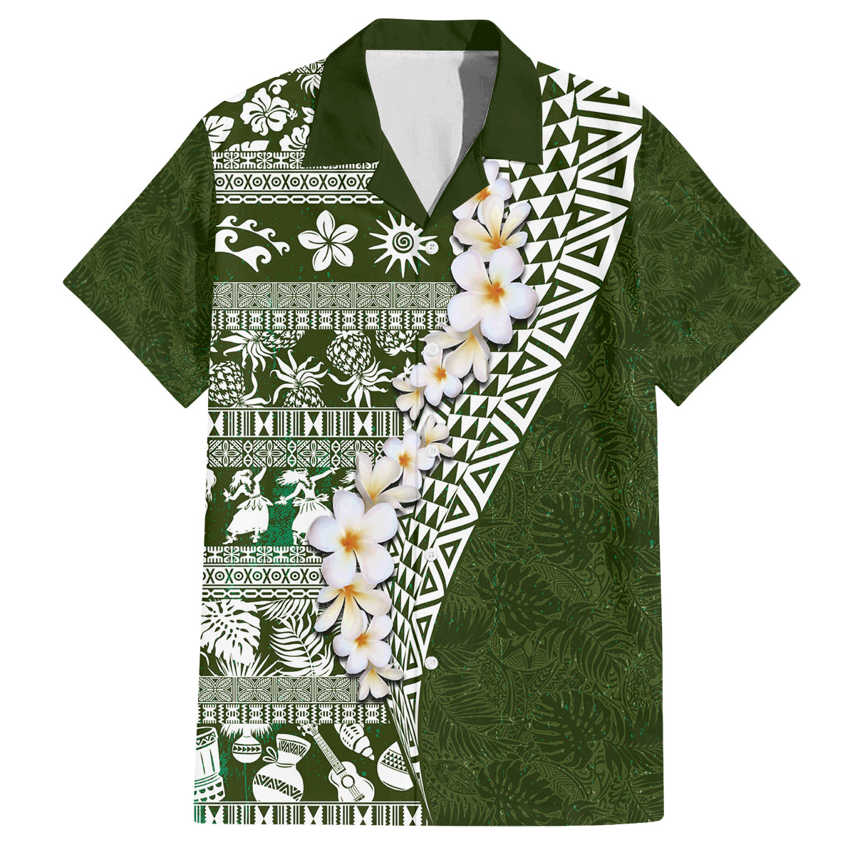 Hawaii Plumeria Tribal Vintage Family Matching Tank Maxi Dress and Hawaiian Shirt Special Green