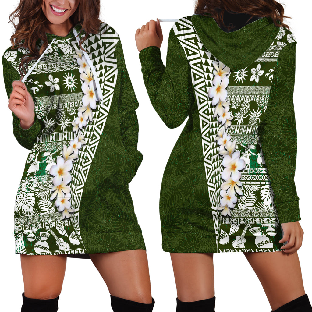 Hawaii Plumeria Tribal Vintage Hoodie Dress Special Green