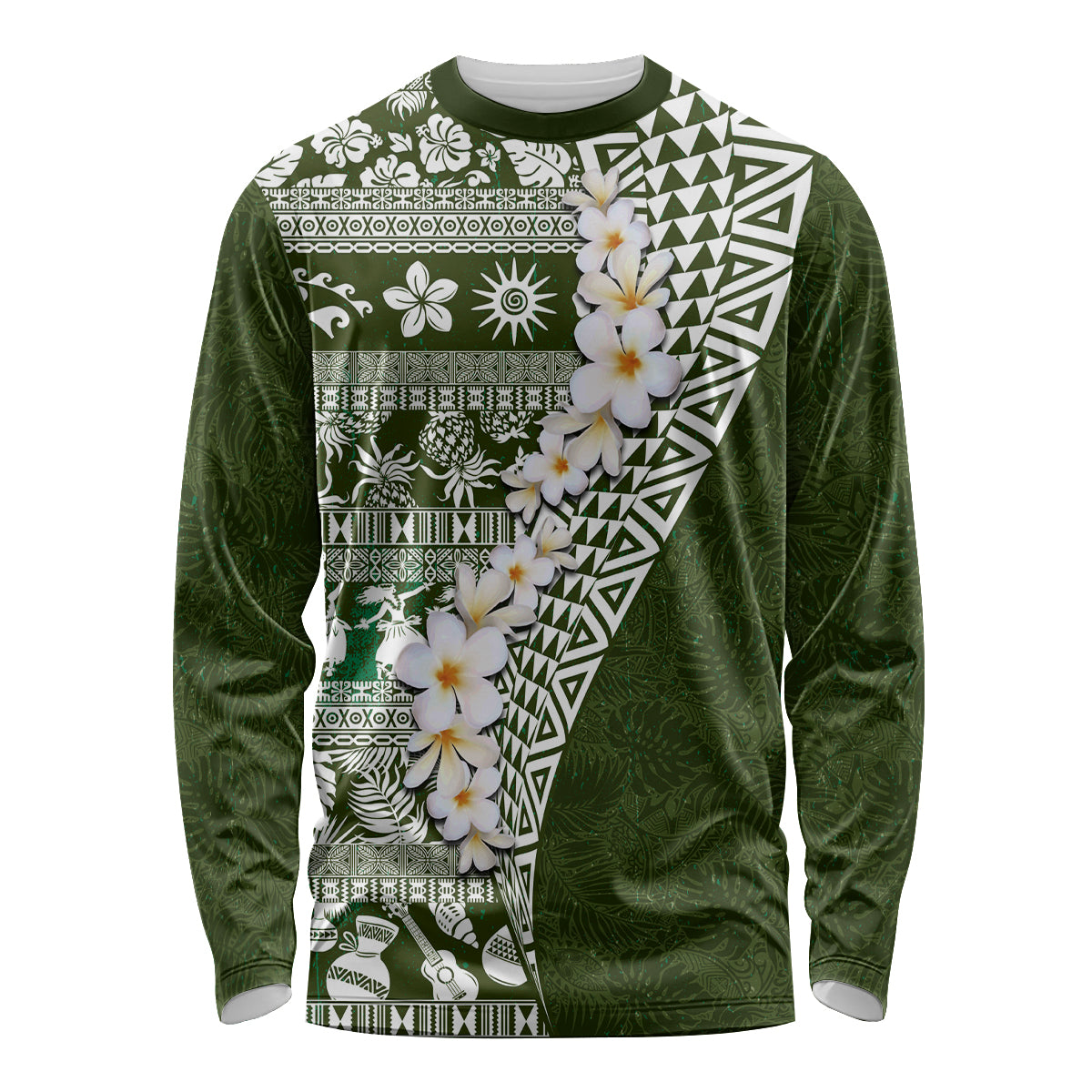 Hawaii Plumeria Tribal Vintage Long Sleeve Shirt Special Green LT03 Unisex Green - Polynesian Pride