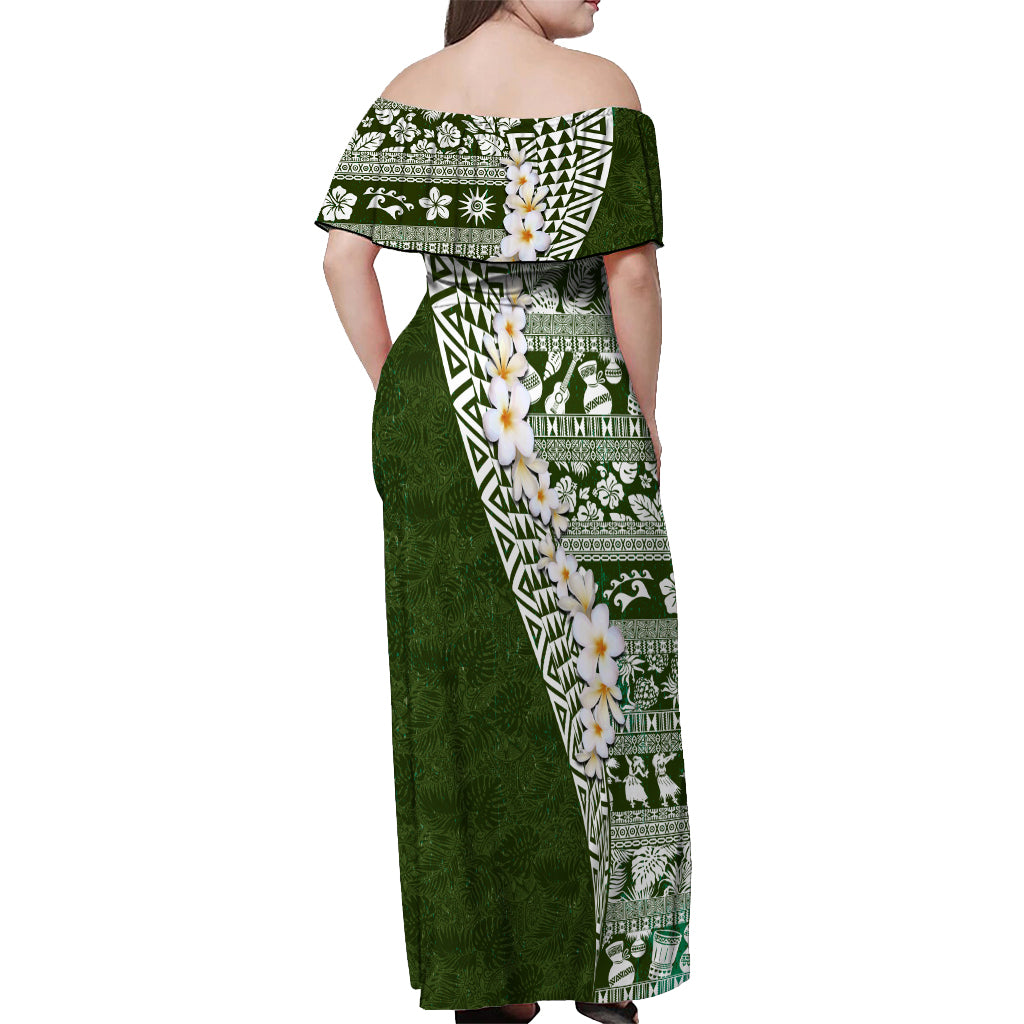 Hawaii Plumeria Tribal Vintage Off Shoulder Maxi Dress Special Green
