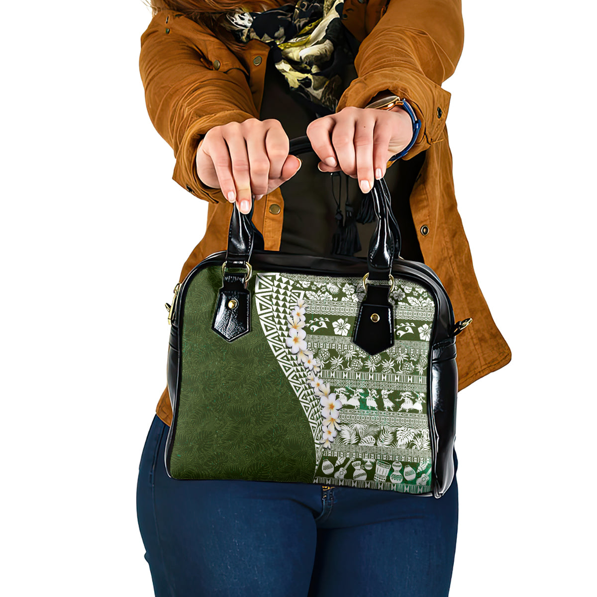 Hawaii Plumeria Tribal Vintage Shoulder Handbag Special Green LT03 One Size Green - Polynesian Pride