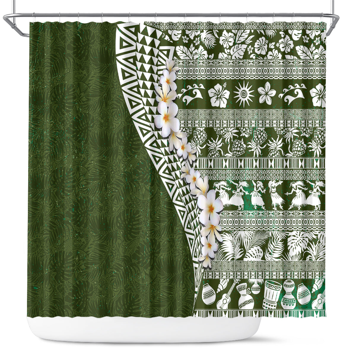Hawaii Plumeria Tribal Vintage Shower Curtain Special Green LT03 Green - Polynesian Pride