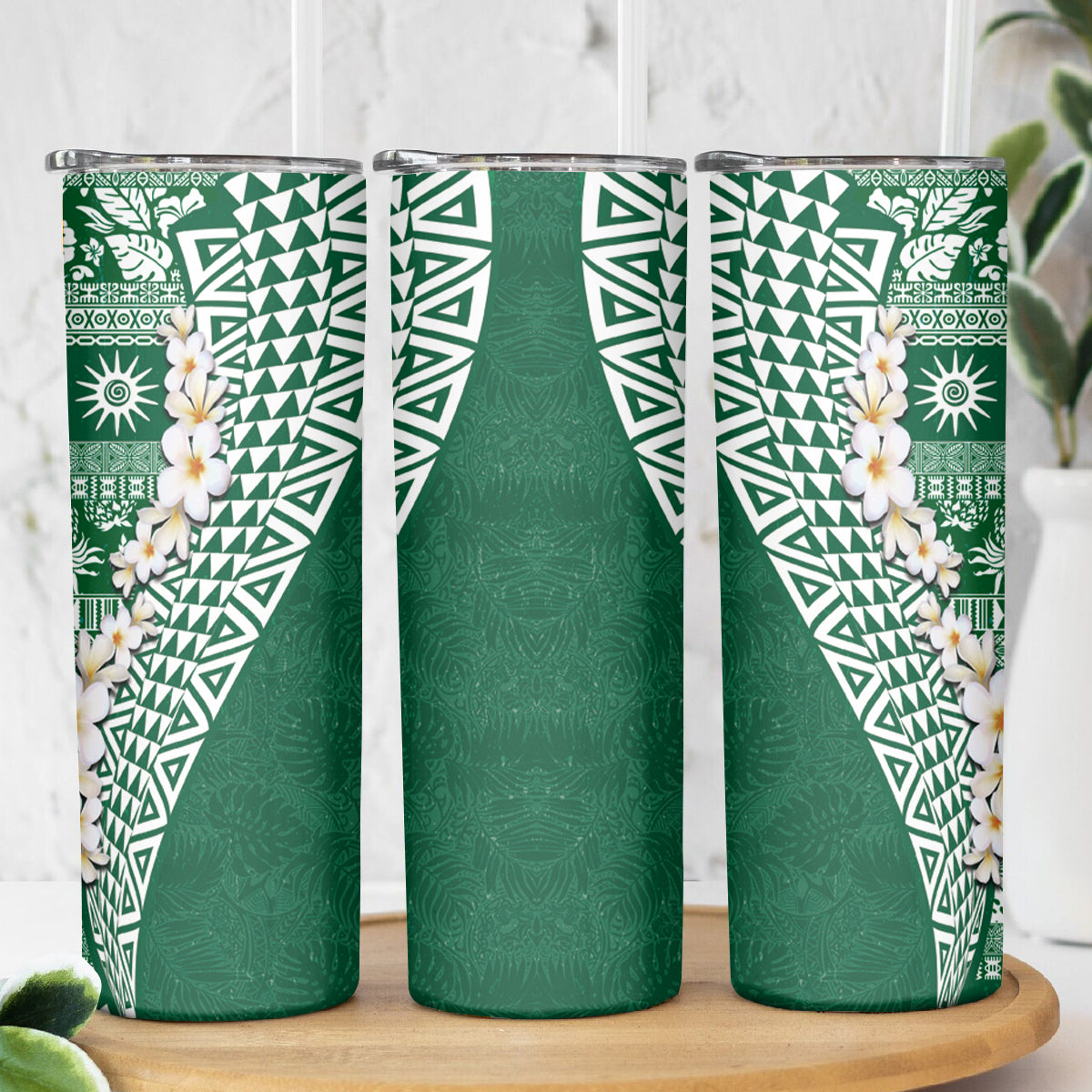 Hawaii Plumeria Tribal Vintage Skinny Tumbler Special Green