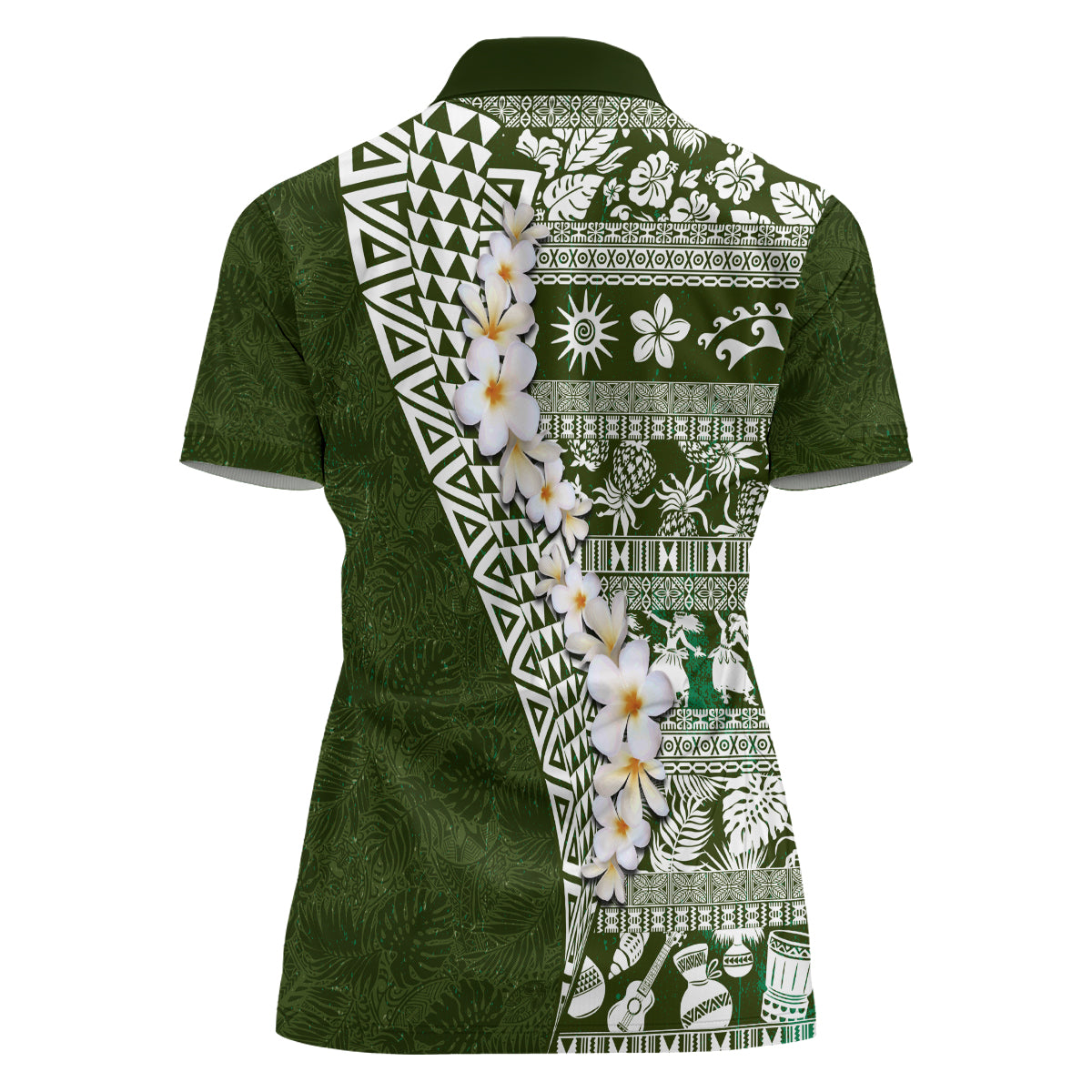 Hawaii Plumeria Tribal Vintage Women Polo Shirt Special Green