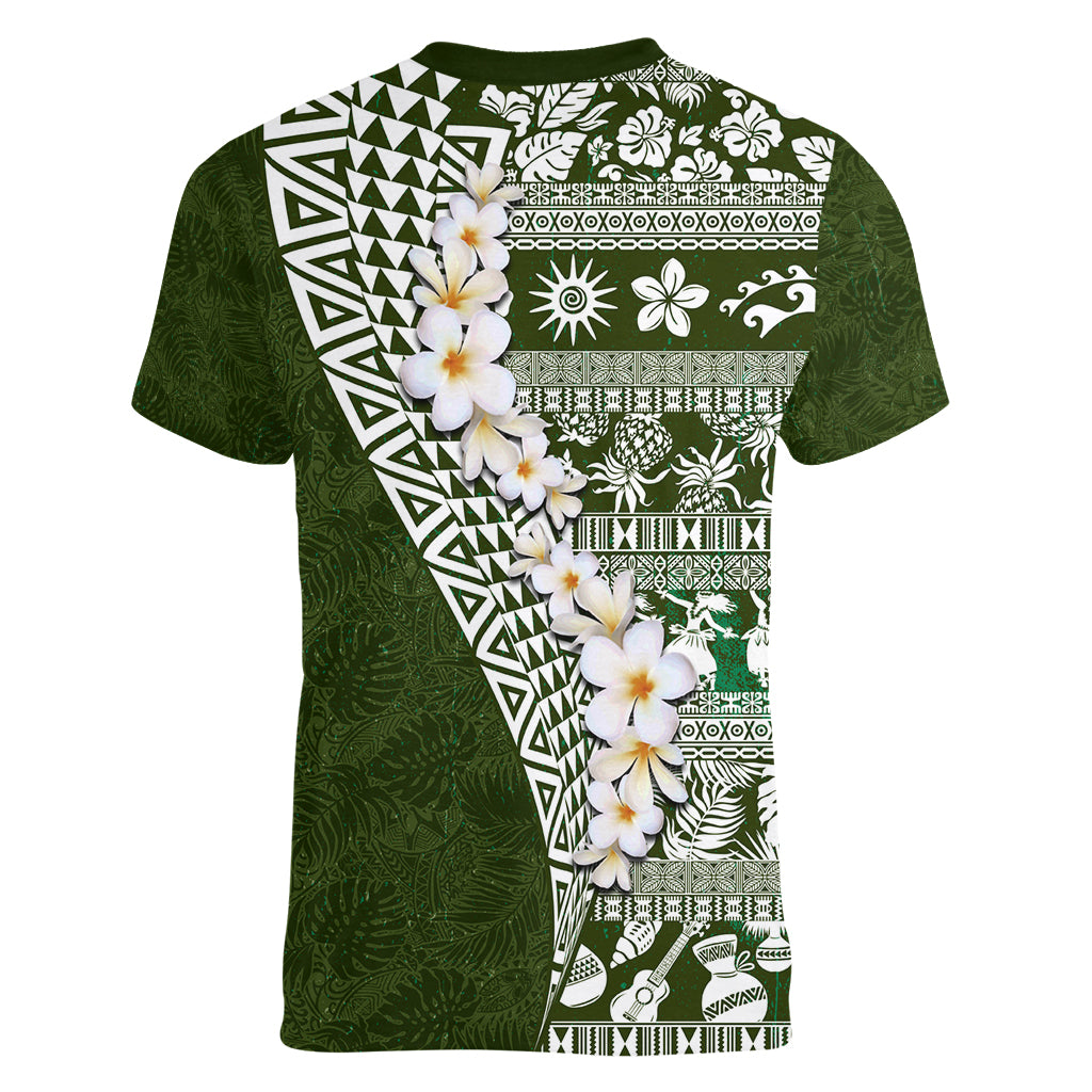 Hawaii Plumeria Tribal Vintage Women V Neck T Shirt Special Green
