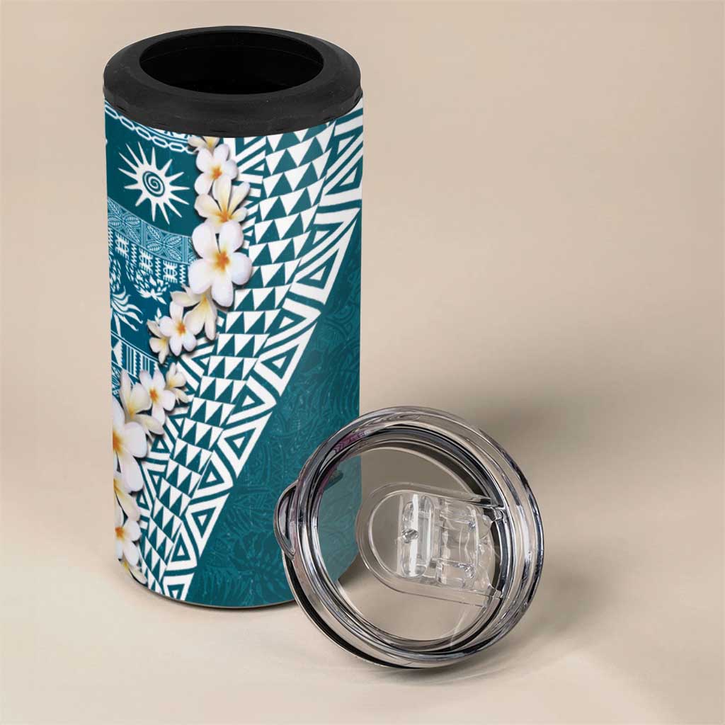 Hawaii Plumeria Tribal Vintage 4 in 1 Can Cooler Tumbler Special Turquoise