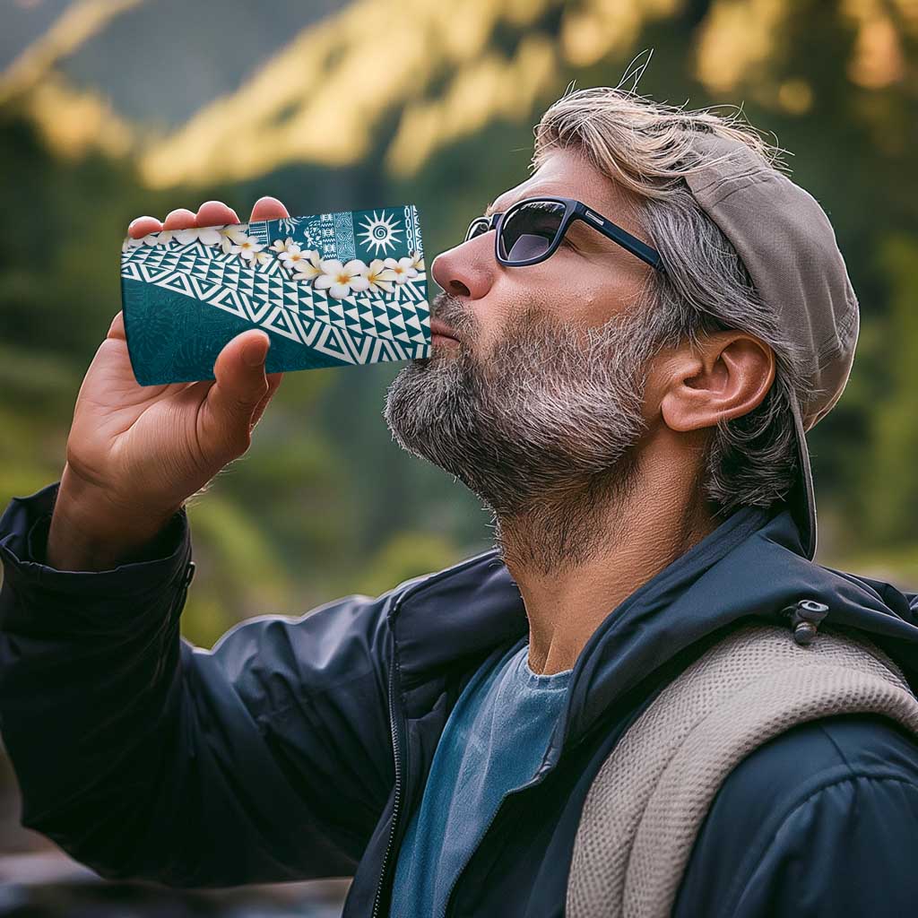 Hawaii Plumeria Tribal Vintage 4 in 1 Can Cooler Tumbler Special Turquoise