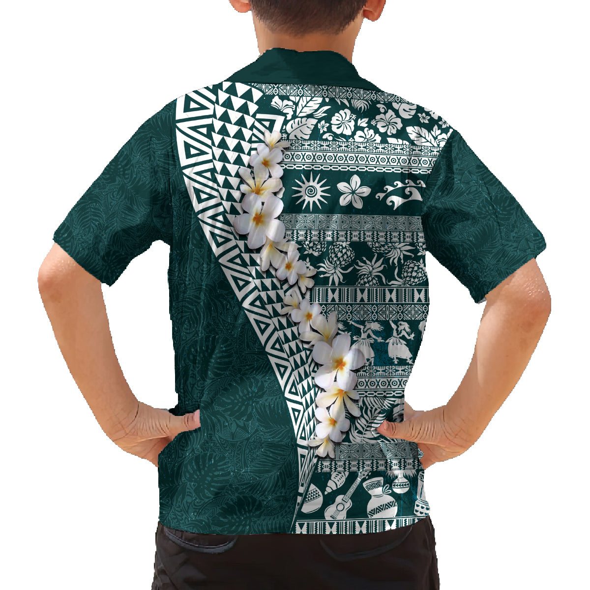 Hawaii Plumeria Tribal Vintage Family Matching Off Shoulder Short Dress and Hawaiian Shirt Special Turquoise LT03 - Polynesian Pride
