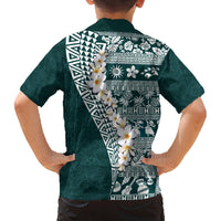 Hawaii Plumeria Tribal Vintage Family Matching Off Shoulder Short Dress and Hawaiian Shirt Special Turquoise LT03 - Polynesian Pride