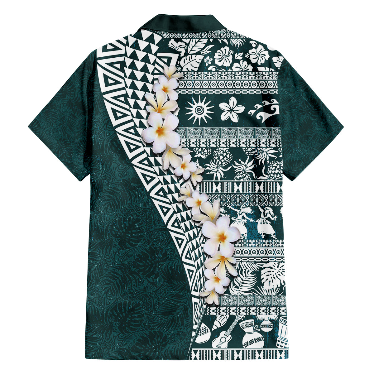 Hawaii Plumeria Tribal Vintage Family Matching Off Shoulder Short Dress and Hawaiian Shirt Special Turquoise LT03 - Polynesian Pride