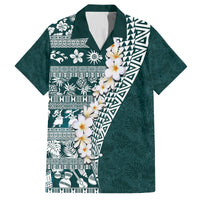 Hawaii Plumeria Tribal Vintage Family Matching Summer Maxi Dress and Hawaiian Shirt Special Turquoise LT03 Dad's Shirt - Short Sleeve Turquoise - Polynesian Pride