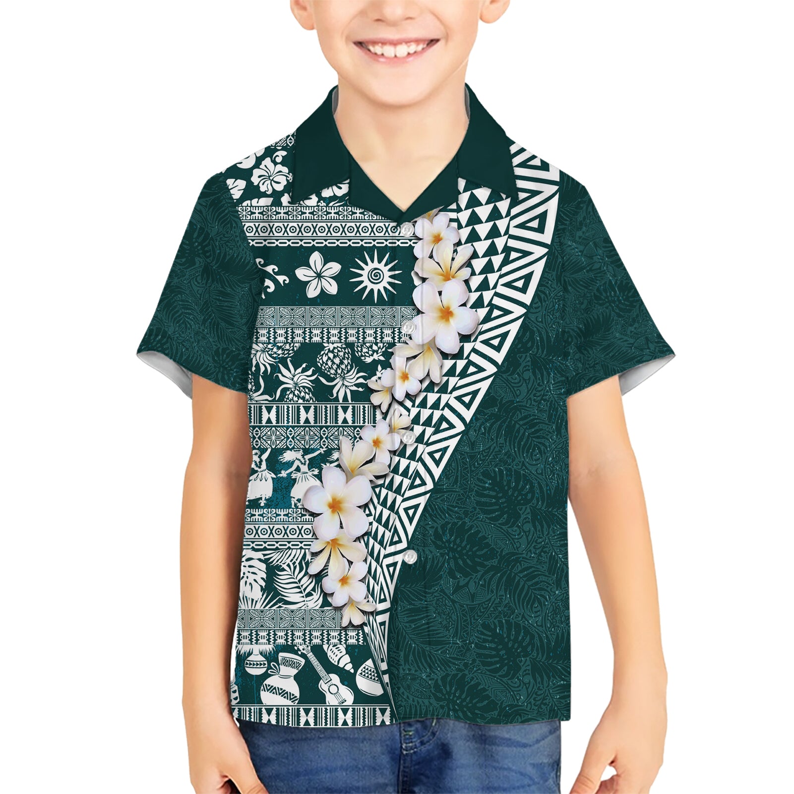 Hawaii Plumeria Tribal Vintage Kid Hawaiian Shirt Special Turquoise