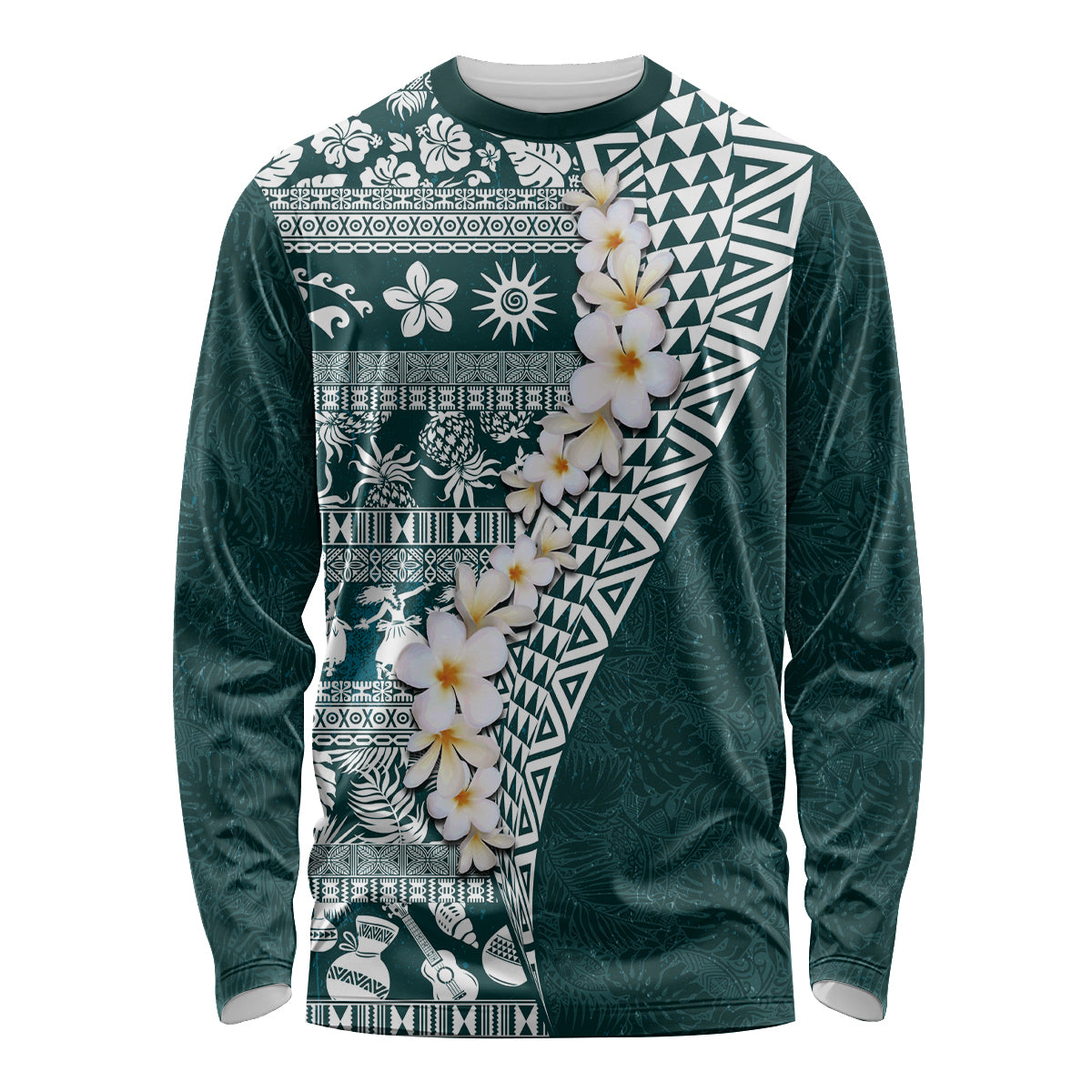 Hawaii Plumeria Tribal Vintage Long Sleeve Shirt Special Turquoise LT03 Unisex Turquoise - Polynesian Pride