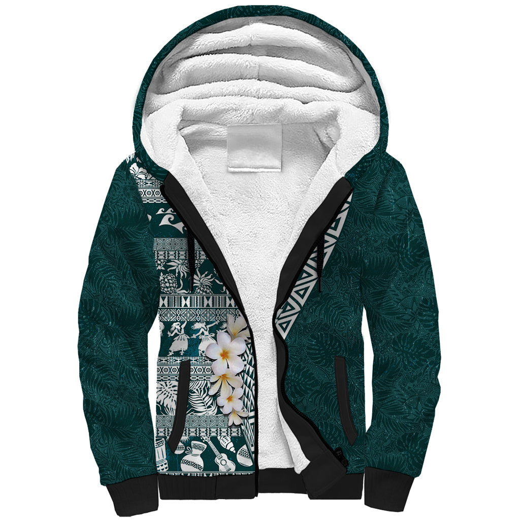 Hawaii Plumeria Tribal Vintage Sherpa Hoodie Special Turquoise