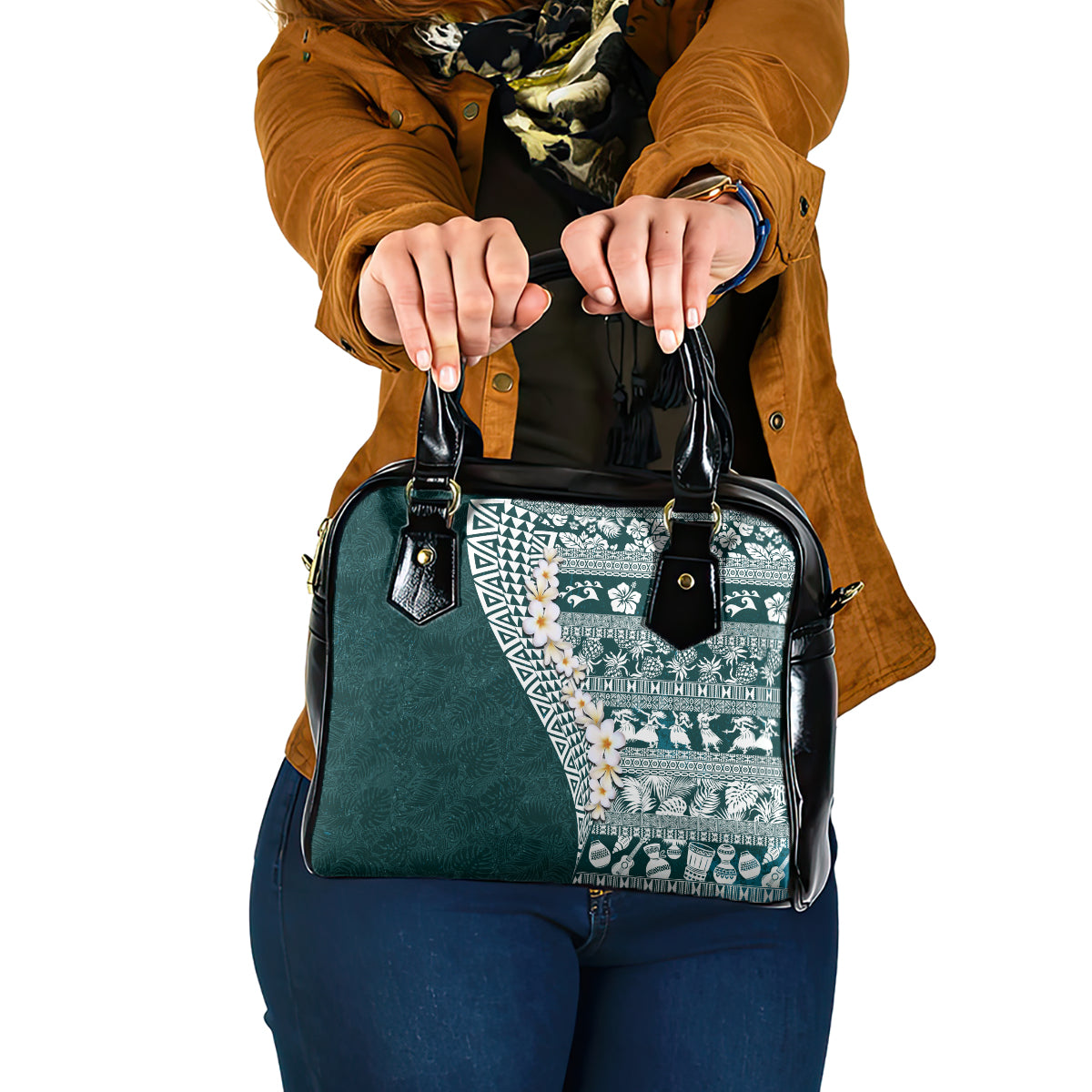 Hawaii Plumeria Tribal Vintage Shoulder Handbag Special Turquoise LT03 One Size Turquoise - Polynesian Pride