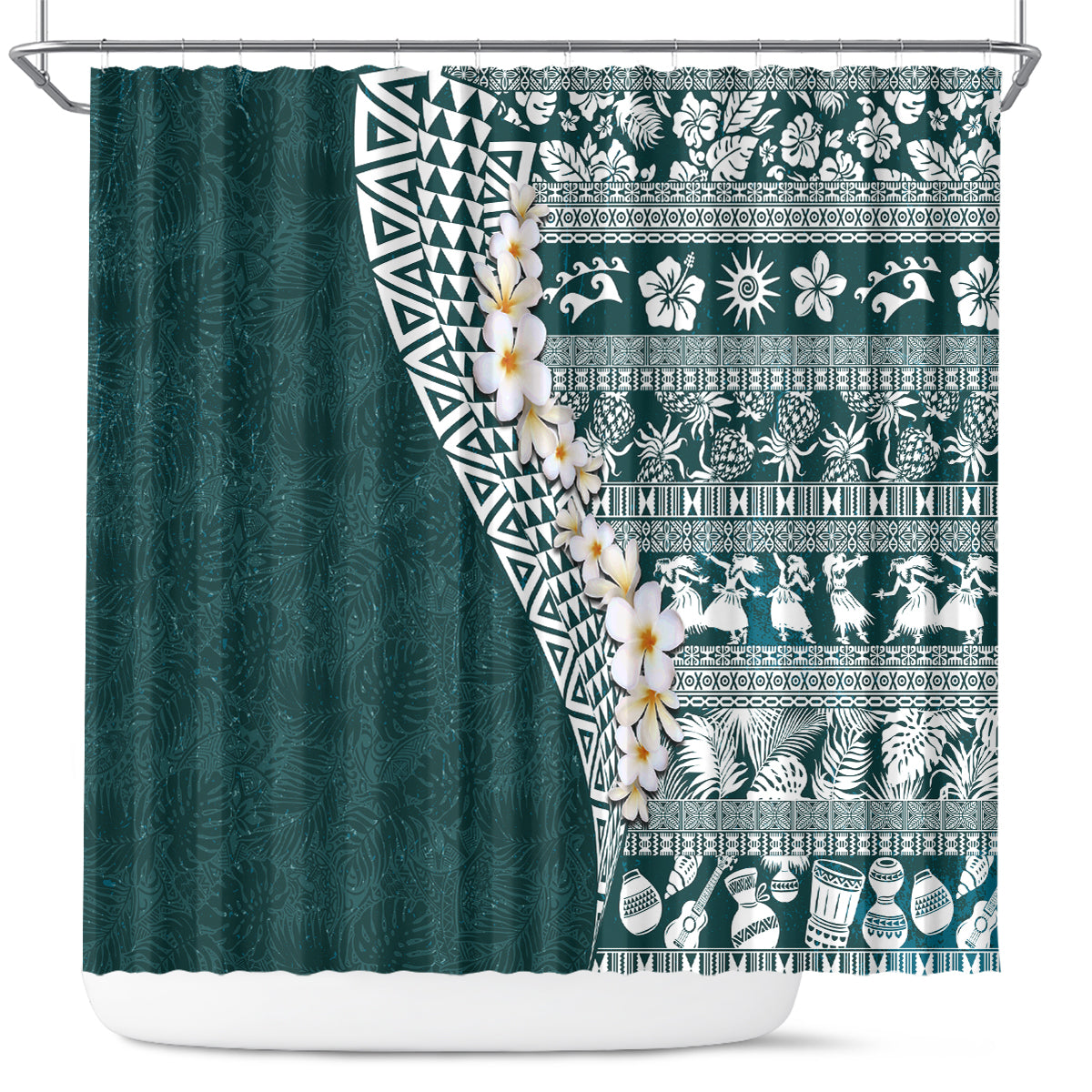 Hawaii Plumeria Tribal Vintage Shower Curtain Special Turquoise LT03 Turquoise - Polynesian Pride