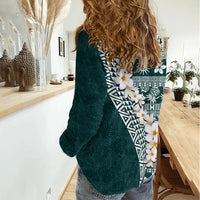 Hawaii Plumeria Tribal Vintage Women Casual Shirt Special Turquoise