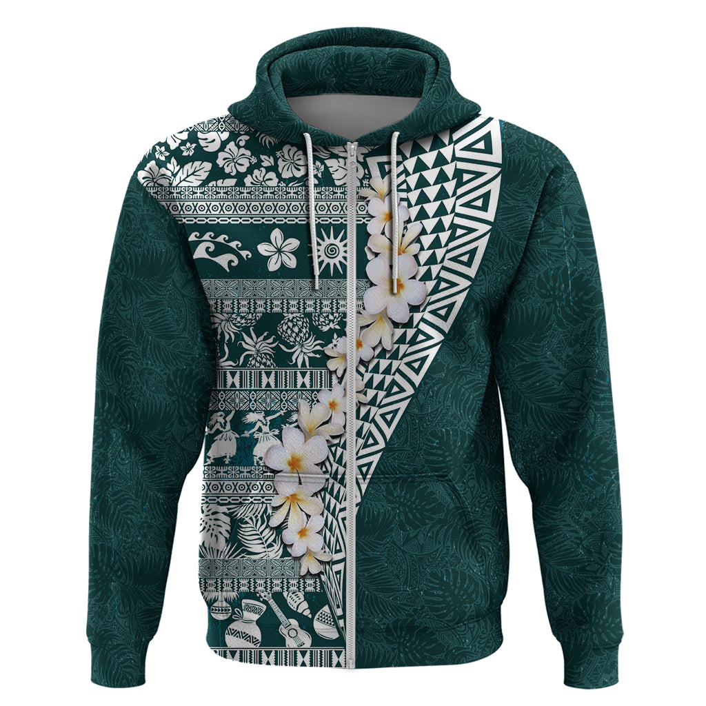 Hawaii Plumeria Tribal Vintage Zip Hoodie Special Turquoise