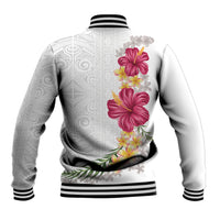 Hawaiian Plumeria and Hibiscus Baseball Jacket White Mode