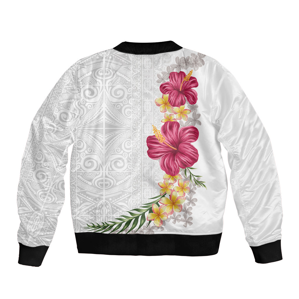 Hawaiian Plumeria and Hibiscus Bomber Jacket White Mode