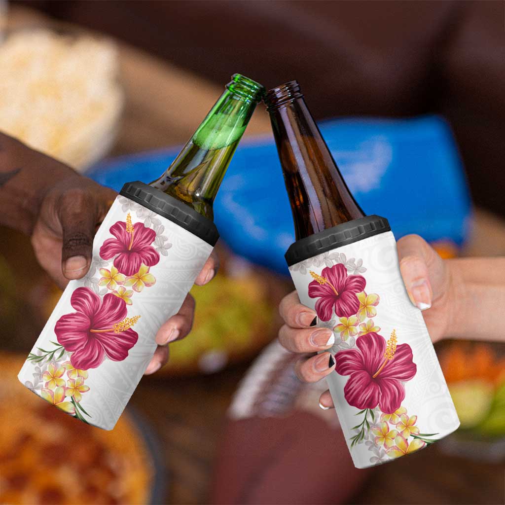 Hawaiian Plumeria and Hibiscus 4 in 1 Can Cooler Tumbler White Mode