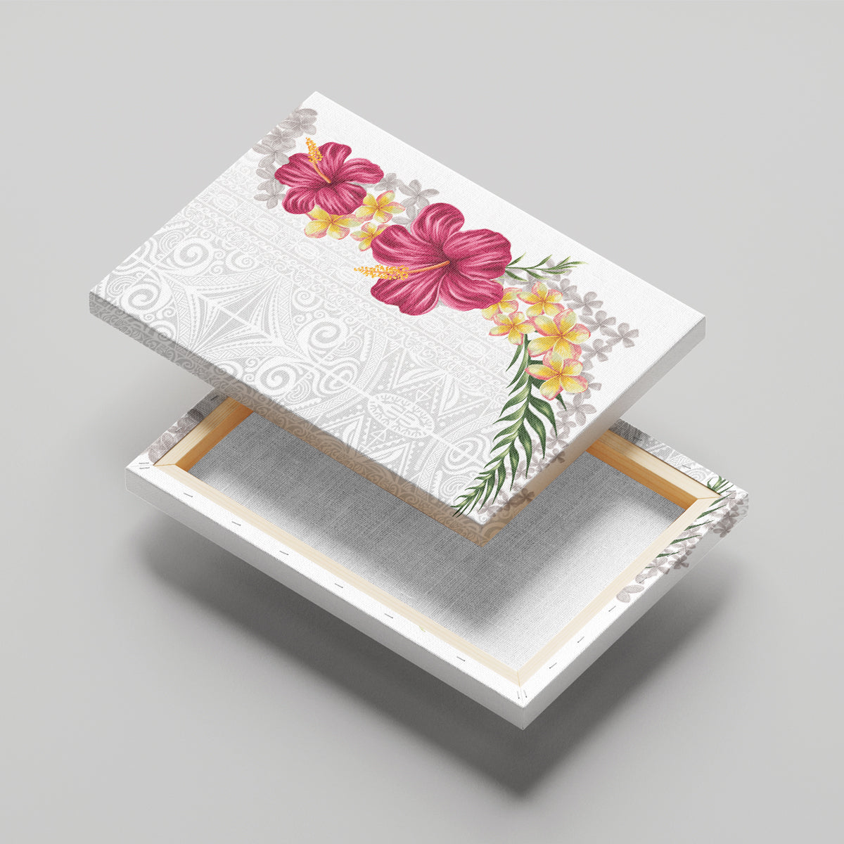 Hawaiian Plumeria and Hibiscus Canvas Wall Art White Mode