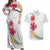 Hawaiian Plumeria and Hibiscus Couples Matching Off Shoulder Maxi Dress and Hawaiian Shirt White Mode