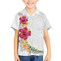 Hawaiian Plumeria and Hibiscus Family Matching Long Sleeve Bodycon Dress and Hawaiian Shirt White Mode LT03 Son's Shirt White - Polynesian Pride