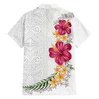Hawaiian Plumeria and Hibiscus Family Matching Off The Shoulder Long Sleeve Dress and Hawaiian Shirt White Mode LT03 - Polynesian Pride