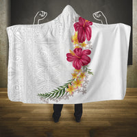 Hawaiian Plumeria and Hibiscus Hooded Blanket White Mode LT03 One Size White - Polynesian Pride