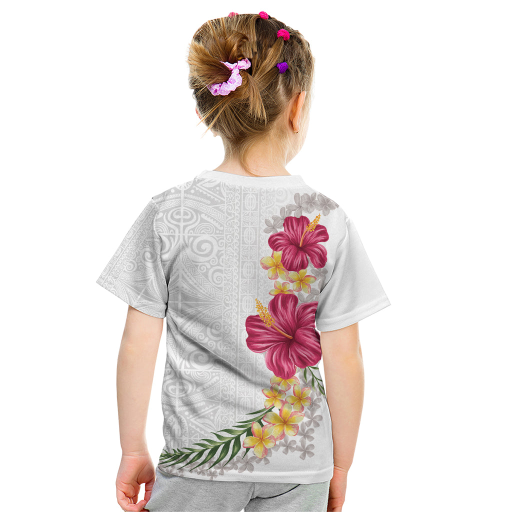 Hawaiian Plumeria and Hibiscus Kid T Shirt White Mode