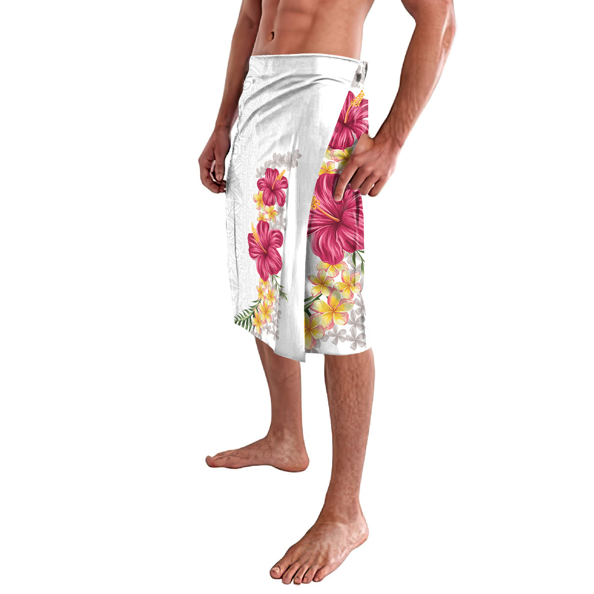Hawaiian Plumeria and Hibiscus Lavalava White Mode
