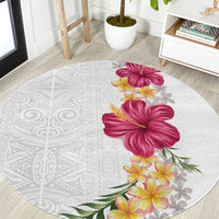 Hawaiian Plumeria and Hibiscus Round Carpet White Mode LT03 White - Polynesian Pride