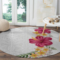 Hawaiian Plumeria and Hibiscus Round Carpet White Mode LT03 - Polynesian Pride