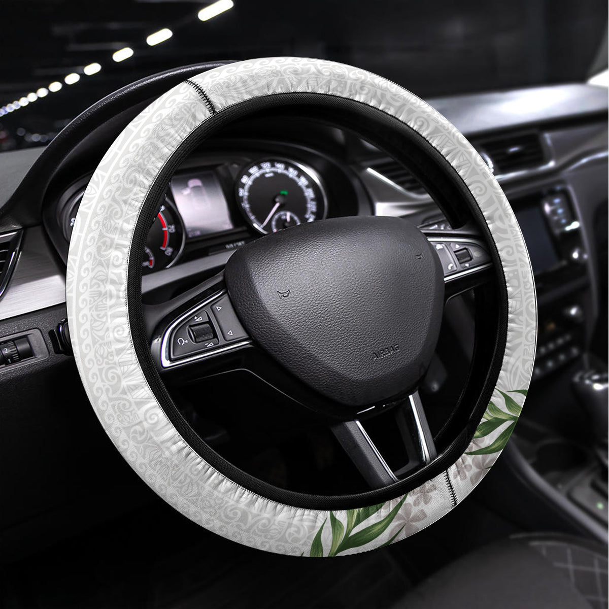 Hawaiian Plumeria and Hibiscus Steering Wheel Cover White Mode