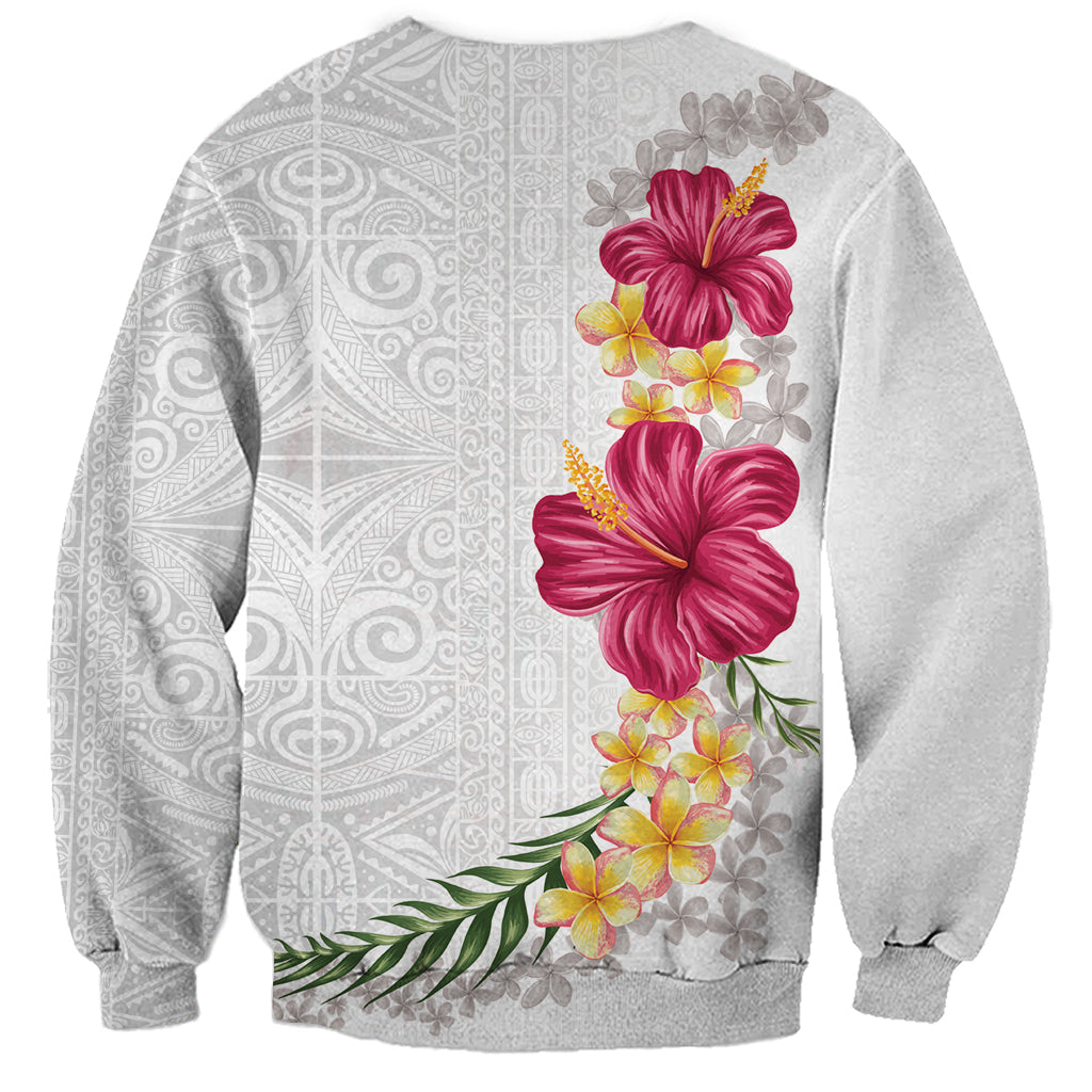Hawaiian Plumeria and Hibiscus Sweatshirt White Mode
