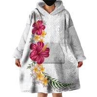 Hawaiian Plumeria and Hibiscus Wearable Blanket Hoodie White Mode