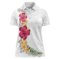 Hawaiian Plumeria and Hibiscus Women Polo Shirt White Mode LT03 Female White - Polynesian Pride