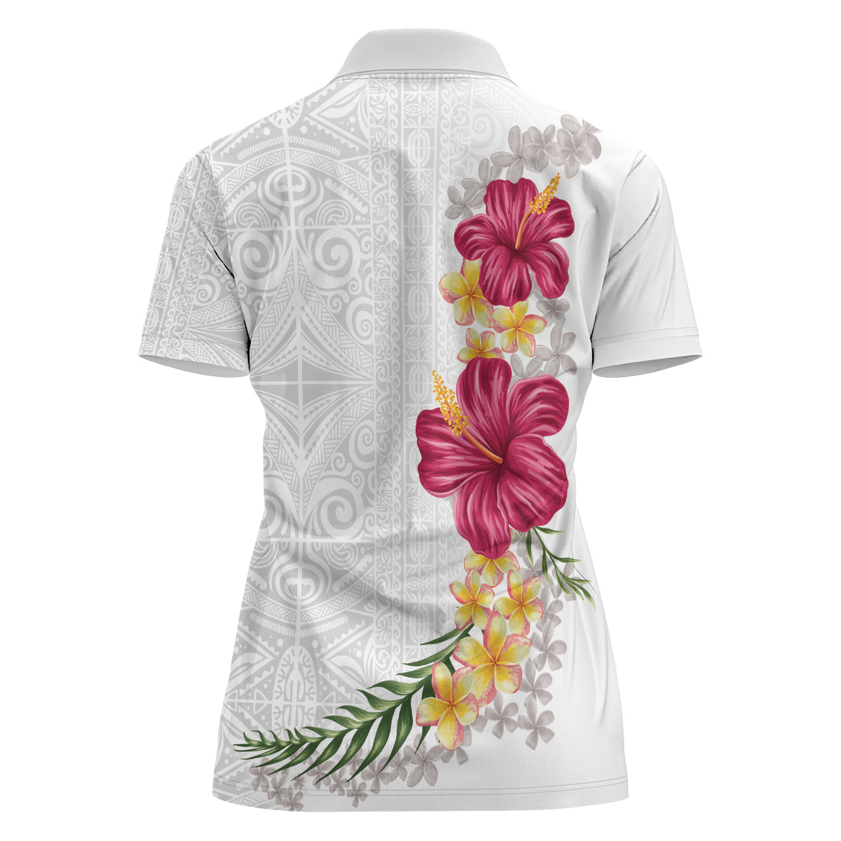 Hawaiian Plumeria and Hibiscus Women Polo Shirt White Mode LT03 - Polynesian Pride