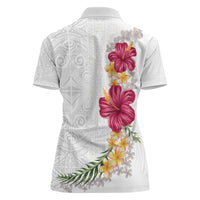 Hawaiian Plumeria and Hibiscus Women Polo Shirt White Mode LT03 - Polynesian Pride