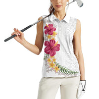 Hawaiian Plumeria and Hibiscus Women Sleeveless Polo Shirt White Mode