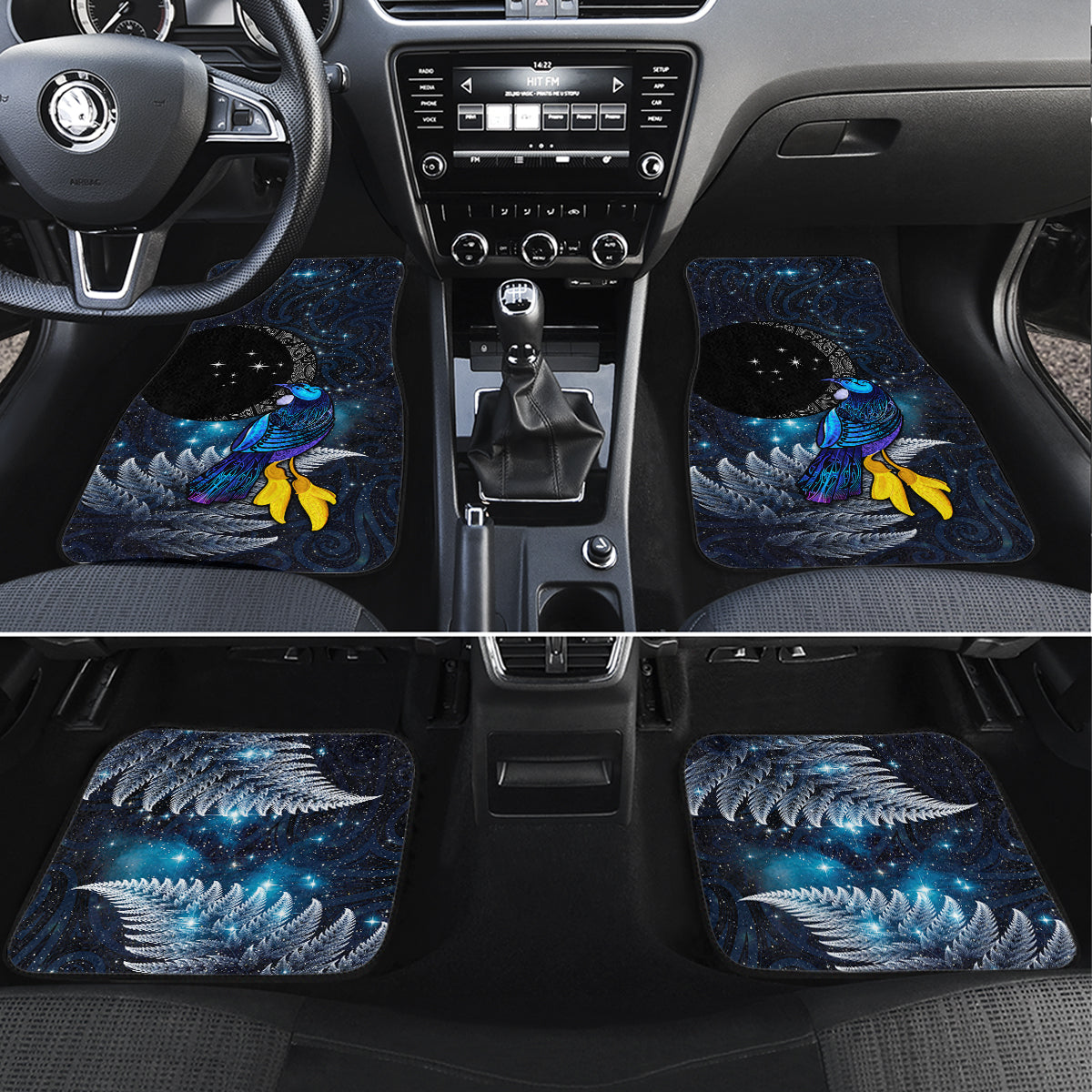 New Zealand Tui Bird Matariki Car Mats Galaxy Fern With Maori Pattern LT03 Set 4pcs Blue - Polynesian Pride