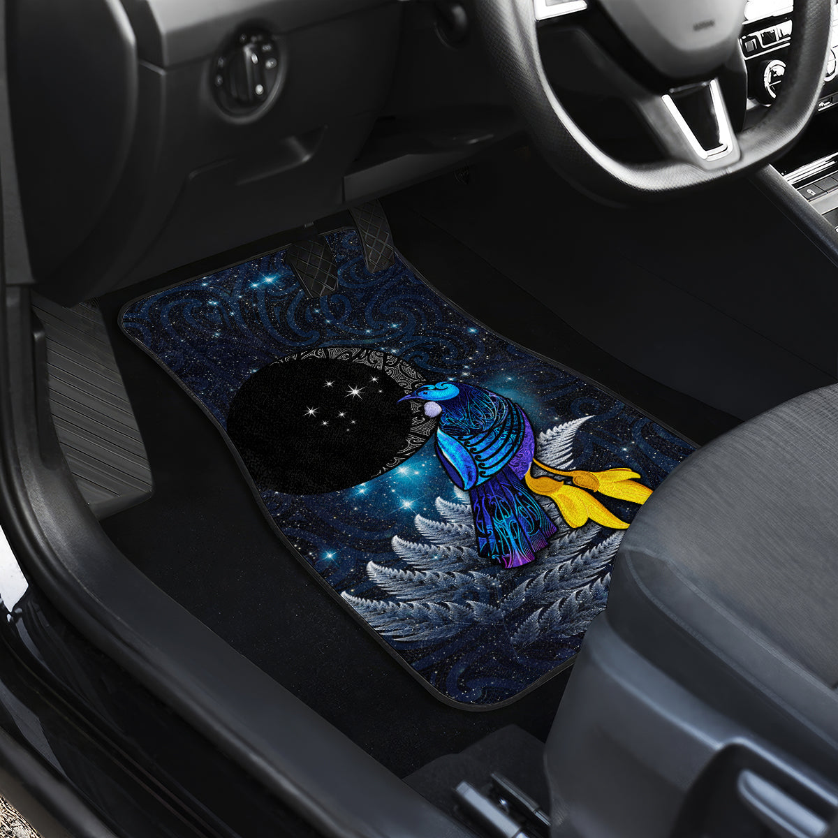 New Zealand Tui Bird Matariki Car Mats Galaxy Fern With Maori Pattern LT03 - Polynesian Pride