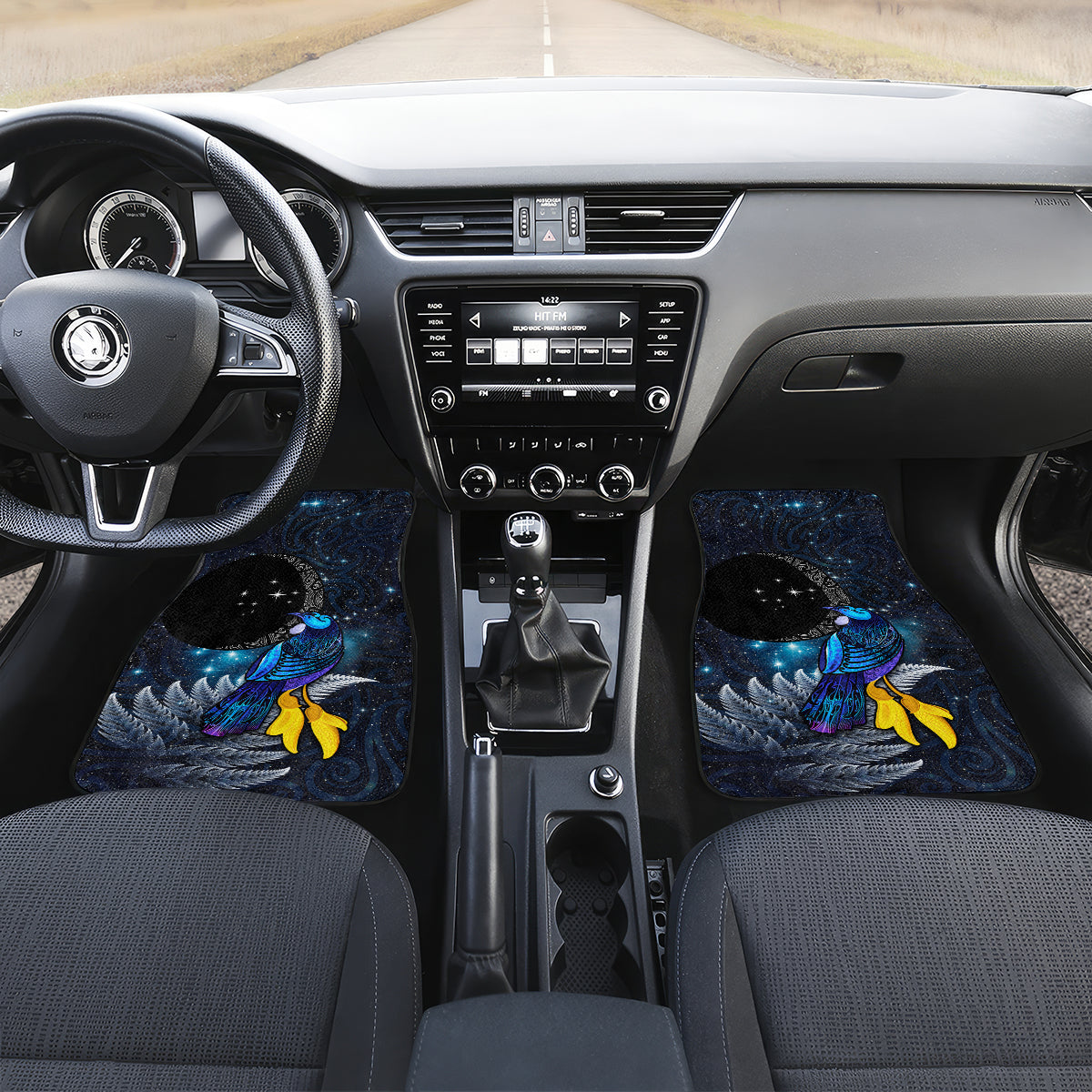 New Zealand Tui Bird Matariki Car Mats Galaxy Fern With Maori Pattern LT03 Set 2pcs - Front Blue - Polynesian Pride
