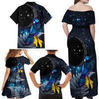 New Zealand Tui Bird Matariki Family Matching Off Shoulder Maxi Dress and Hawaiian Shirt Galaxy Fern With Maori Pattern